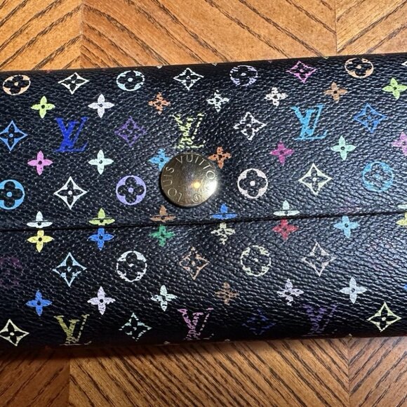 Authentic Louis Vuitton Monogram Multicolor Noir Sarah Women's Wallet - Picture 4 of 9
